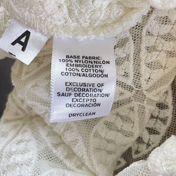 Ann Taylor Loft Women's Petite Medium Ivory Short Sleeve Sheer Embroidered Top S - Picture 10 of 12